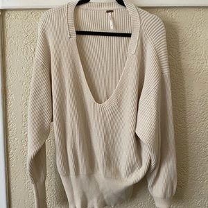 Free People Cream Deep V Neck BoHo Sweater
